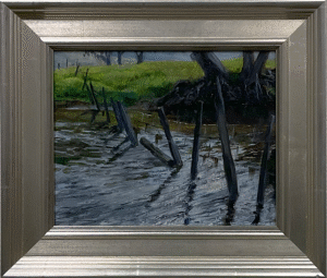Fence through Kaweah River Oil on Board Adam Longatti 2024 $625